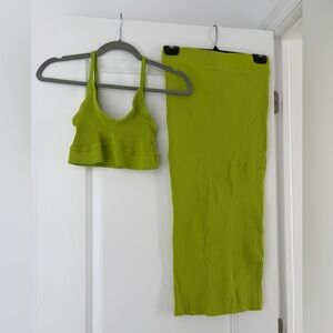 Zara Knit Lime Green Skirt Set